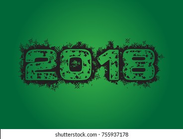 Happy New Year 2018 Typographic lettering style in  green Isolated Background.