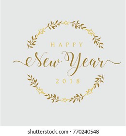 Happy New Year 2018 typographic emblems set. Vector logo, text design. Black, white and gold. Usable for banners, greeting cards, gifts etc.