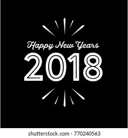 Happy New Year 2018 typographic emblems set. Vector logo, text design. Black, white and gold. Usable for banners, greeting cards, gifts etc.
