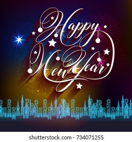 Happy new year 2018 with typography text on firework background