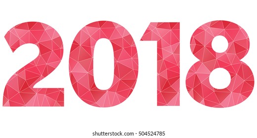 Happy New Year 2018 vector red and pink polygonal symbol isolated