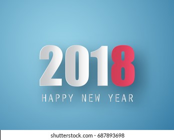 Happy New Year 2018 vector background with 3d paper effect. Greeting card