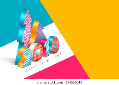 Feliz Año Nuevo 2018 tarjeta de felicitación vectorial con números multicolores y árbol de Navidad en 3d estilo isométrico. Antecedentes de vacaciones abstractas. Cartel, afiche, volante, invitación de Concepto de Año Nuevo.