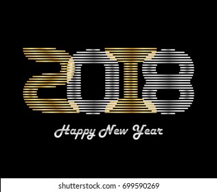 Happy new year 2018 vector background with gold and silver letters. Vector brochure design template. 2018 holiday greeting card. Cover with wishes