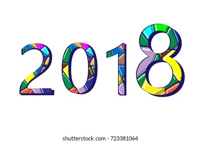 Happy New Year 2018. Vector New Year abstract bright geometric mosaic background.