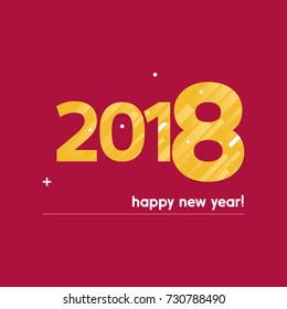 Happy New Year 2018 Vector Illustration - Bold Text with Creative Design on Red Background - Yellow and White Lines, Circles, Plus Sign