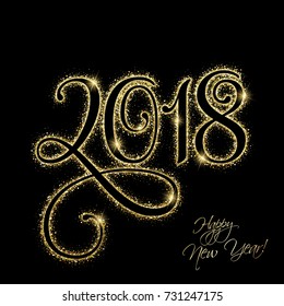 Happy New Year 2018. Vector New Year background with gold glitter.