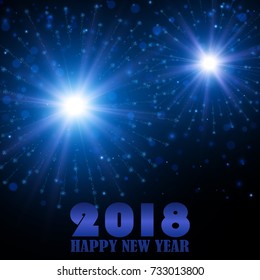 Happy New Year 2018. Vector Holiday Fireworks Background.
