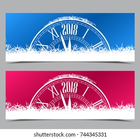 Happy New Year 2018, vector illustration Christmas background with clock showing year