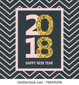 Happy New Year 2018. Vector illustration. Banner, poster or greeting card template in elegant, monimalistic style with golden numbers