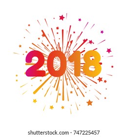 Happy new year 2018. Vector illustration of colorful fireworks