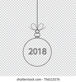 Happy New Year 2018 Vector outline christmas ball. You can easy change colors or sizes. High resolution