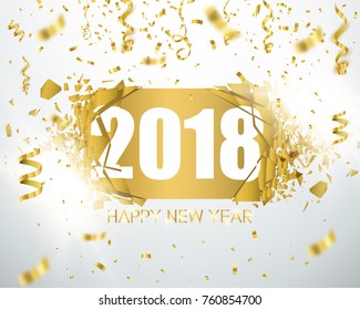 Happy New Year 2018 vector background with confetti. 