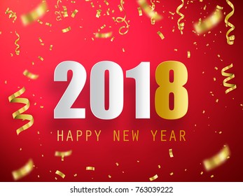 Happy New Year 2018 vector background with confetti.