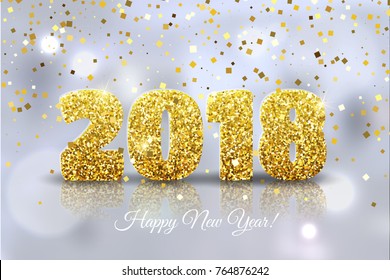 Happy New Year 2018. Vector Happy New Year festive background with gold confetti