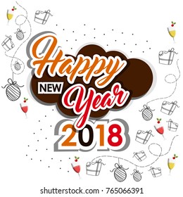 Happy New Year 2018 Vector greeting card illustration.