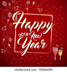 Happy New Year 2018 Vector greeting card illustration.