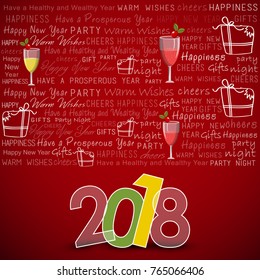 Happy New Year 2018 Vector greeting card illustration.