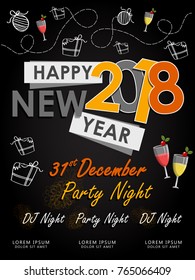 Happy New Year 2018 Vector greeting card illustration.