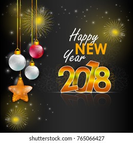 Happy New Year 2018 Vector greeting card illustration.