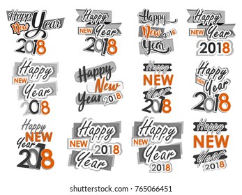 Happy New Year 2018 Vector greeting card illustration.