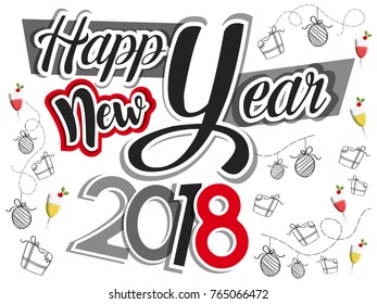 Happy New Year 2018 Vector greeting card illustration.