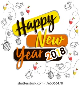 Happy New Year 2018 Vector greeting card illustration.