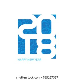 Happy New Year 2018. Vector greeting card with hand drawn ornament. Cover of business diary for 2018. Vector brochure design template