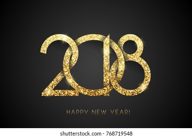 Happy New Year 2018. Vector New Year background with gold number on black