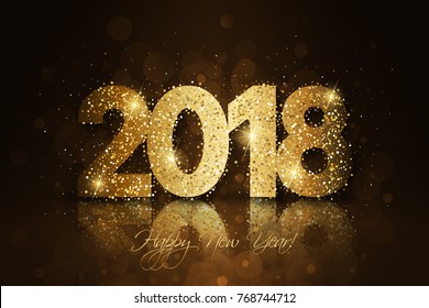 Happy New Year 2018. Vector New Year festive background with gold glitter