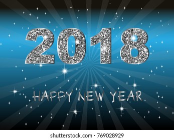 Happy New Year 2018. Vector background.Typographic Wishes and Winter Holiday Elements on dark background. Greeting illustration for Xmas. Template for invitation, flyer, banner, poster, rooster year.