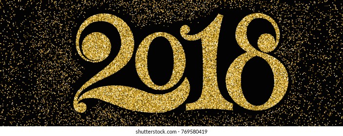 Happy new year 2018. Year 2018 vector design element with golden glitter texture. Christmas vector illustration for your web design and print, banner template, social networks cover.