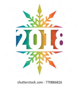 Happy new year 2018 vector background with the rainbow gradient. Cover of business diary for 2018 with snowflakes. Greeting colorful card. Vector brochure design template