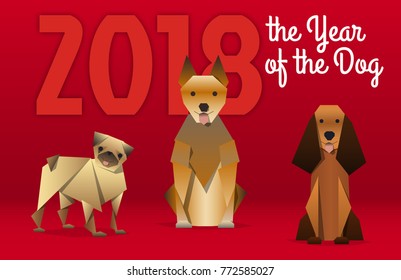 Happy New Year 2018 - vector illustration with set of dog
