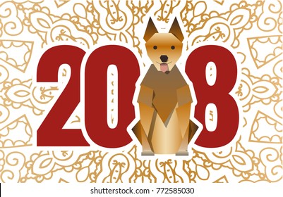 Happy New Year 2018 - vector illustration with dog