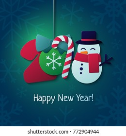 Happy New Year 2018. Vector illustration in a paper art style