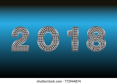 Happy New Year 2018. Vector background.Typographic Wishes and Winter Holiday Elements on dark background. Greeting illustration for Xmas. Template for invitation, flyer, banner, poster, rooster year.