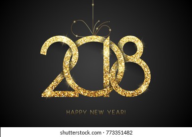 Happy New Year 2018. Vector New Year background with gold number on black