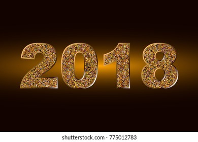 Happy New Year 2018. Vector background.Typographic Wishes and Winter Holiday Elements on dark background. Glittering illustration for Xmas. Template for invitation, flyer, banner, poster, rooster year