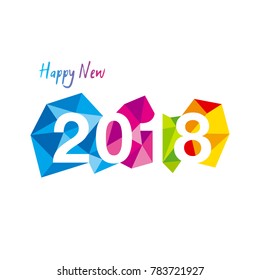 Happy New Year 2018.
Vector illustration of 2018 made of colorful polygonal shapes.