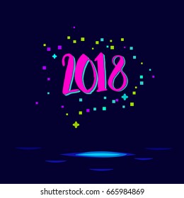 Happy New Year 2018. Vibrant colors numbers on dark blue background. Vector illustration