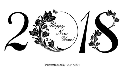 Happy new year 2018! Vintage card. Celebration background with flower and place for your text. Vector Illustration