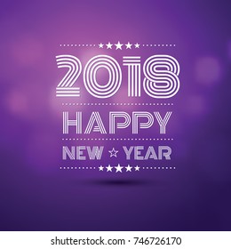happy new year 2018 in violet bokeh blur pattern background ,vector illustration