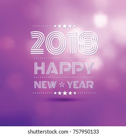 happy new year 2018 in violet bokeh blur pattern background ,vector illustration