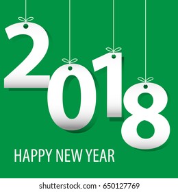 Happy New Year 2018 white number paper cut on orange background design for countdown holiday festival vector illustration.