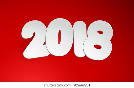 Happy New Year 2018. White paper typeface on red background. Greeting card, poster, web or flyer template. Vector illustration.