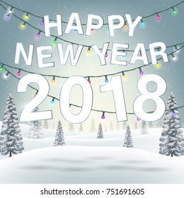 happy new year 2018 with winter forest background