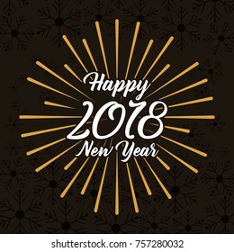 happy new year 2018 winter design with black snowflakes and ornaments on dark background
