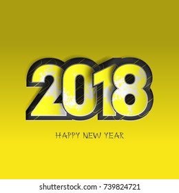 Happy New Year 2018 yellow background decoration. Concept vector illustration of date 2018 year. 