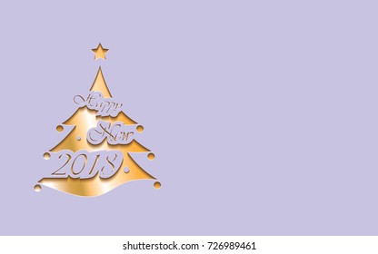 Happy New Year 2018,golden Christmas tree on a purple background.Vector illustration.